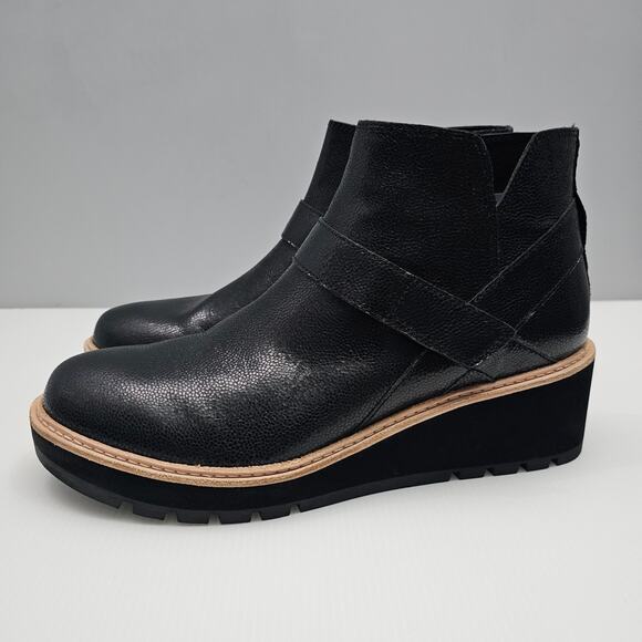 NEW Eileen Fisher Cargo Ankle Bootie Womens 11 Black Leather Platform Wedge - Picture 1 of 14